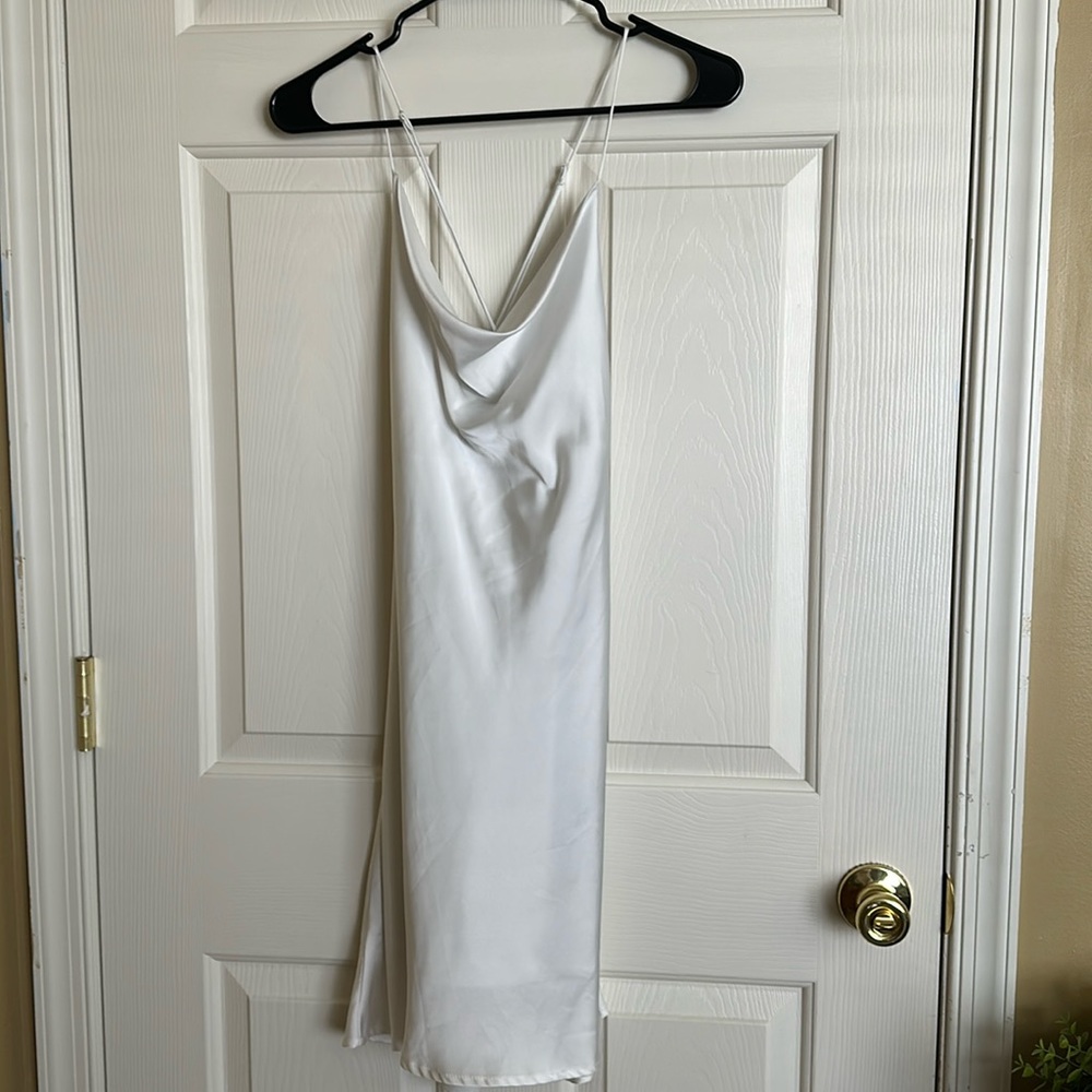 White and silky formal dress